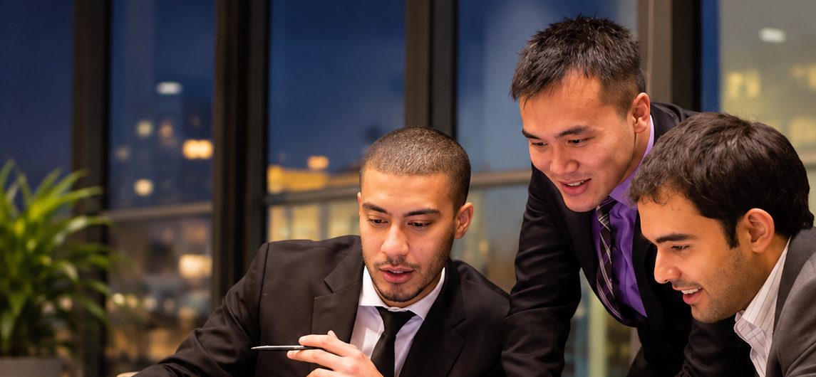 Students collaborating at the Johns Hopkins Carey Business School