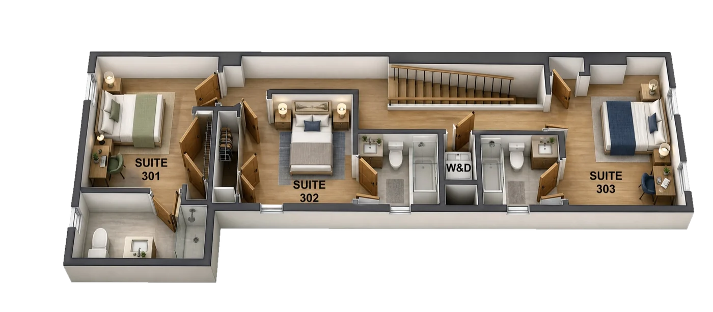 Edo third floor plan — Suites 301, 302 and 303